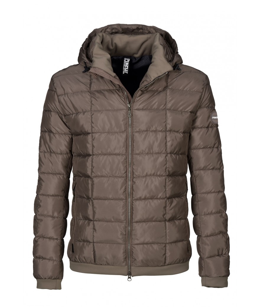 Men's quilted jacket with detachable hood, slim, sporty shape.