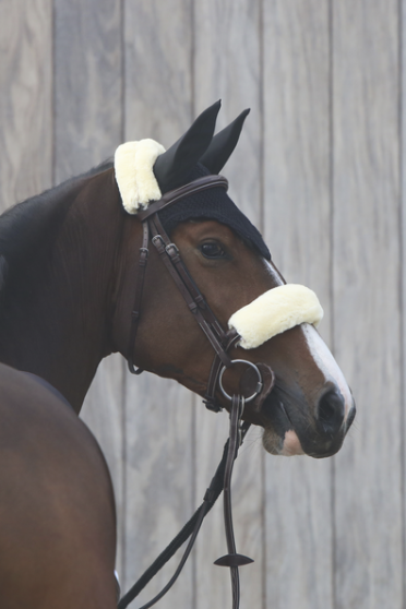The Sheepskin Noseband Cover protects the nose of the horse against rubbing or chafing. The Sheepskin Noseband Cover protects the nose of the horse against rubbing or chafing.