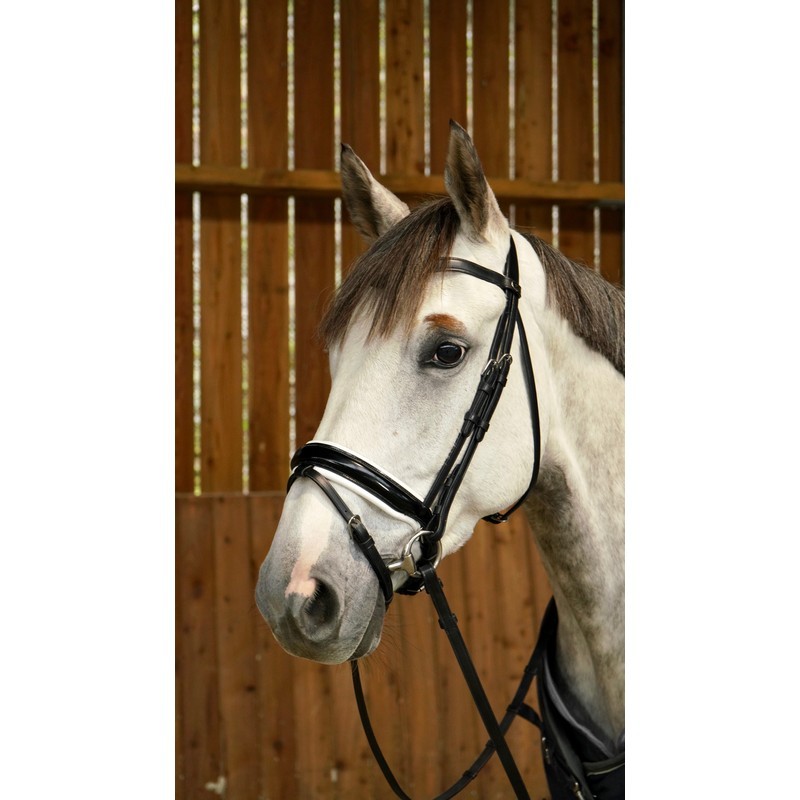 Dyon Patent Large Crank Noseband Bridle With White Padding With Flash 'Working Collection' Dyon Patent Large Crank Noseband Bridle With White Padding With Flash 'Working Collection'
