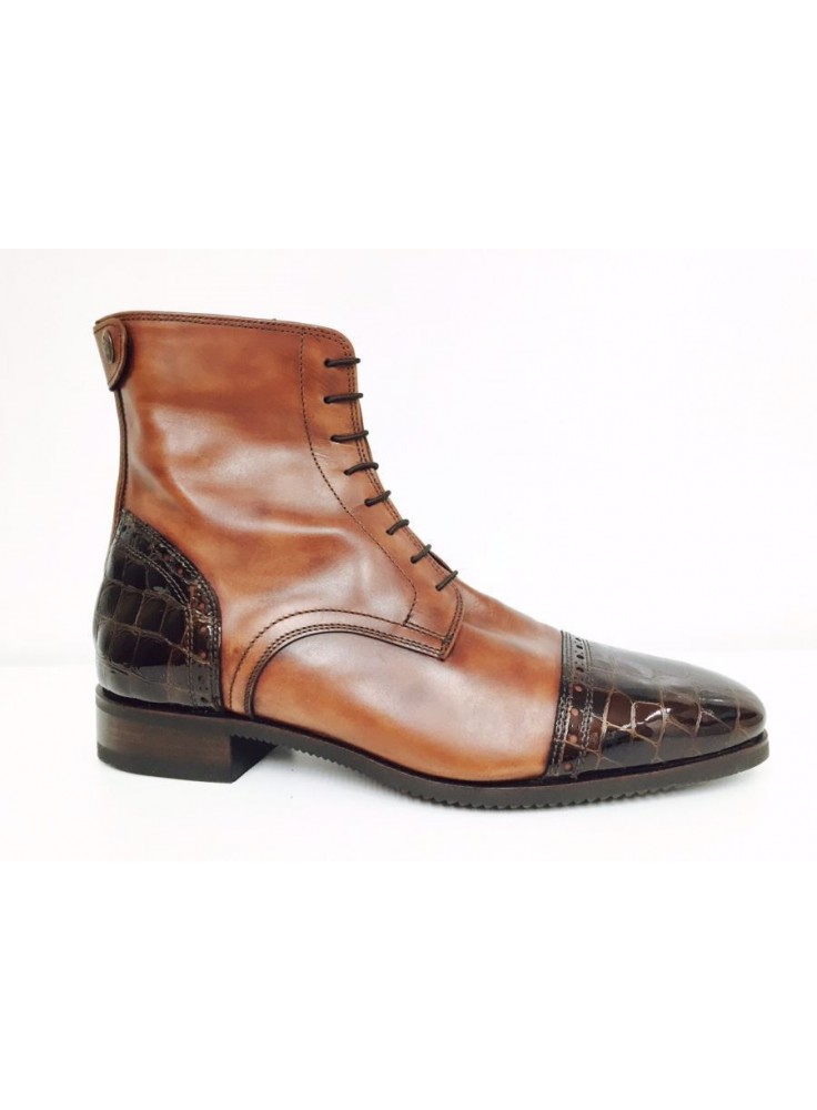 Secchiari Ankle Boots Antique Brown and Croc