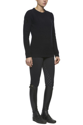 Eco Merinos Crew Neck Double Knit Sweater Navy Blue Cavalleria Toscana