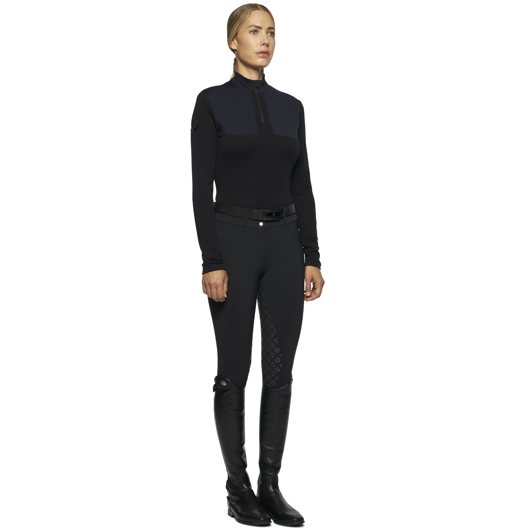 Tech Wool CT Laser Cut Zip L/S Training Polo Black Cavalleria Toscana Tech Wool CT Laser Cut Zip L/S Training Polo Black Cavalleria Toscana