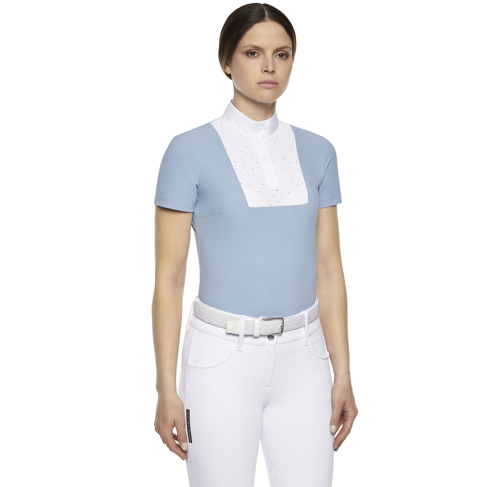 Crochet Bib S/S Jersy Competition Polo Cavalleria Toscana Licht Blauw Crochet Bib S/S Jersy Competition Polo Cavalleria Toscana Licht Blauw