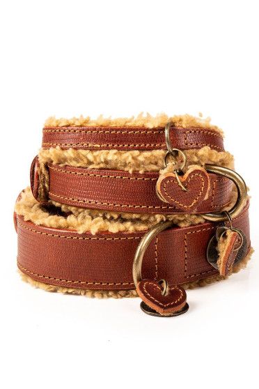 DWAM Teddy Leren honden riem Met wollige binnenvoering DWAM Teddy Leren honden riem Met wollige binnenvoering
