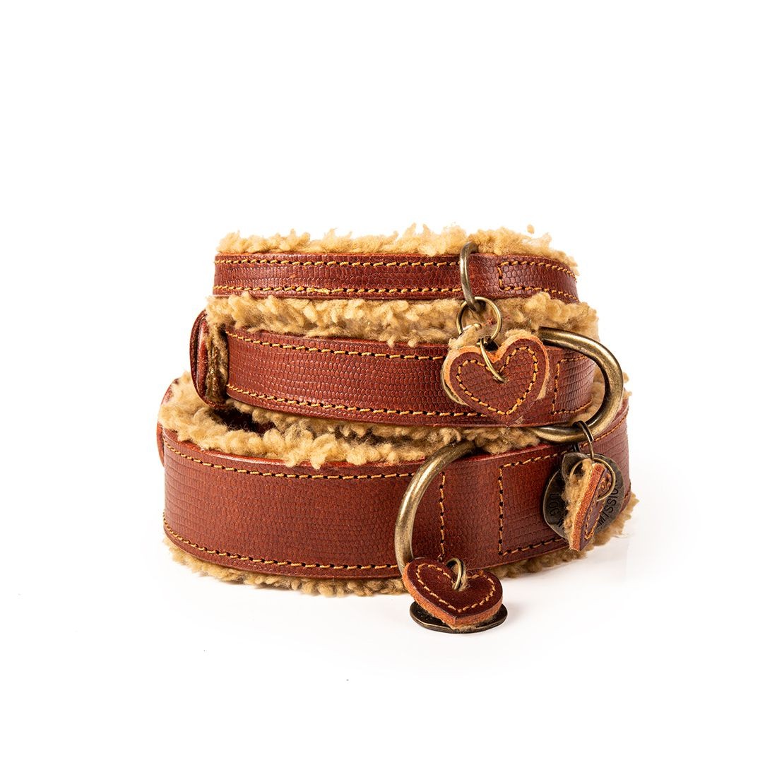 DWAM Teddy Leren honden riem Met wollige binnenvoering DWAM Teddy Leren honden riem Met wollige binnenvoering