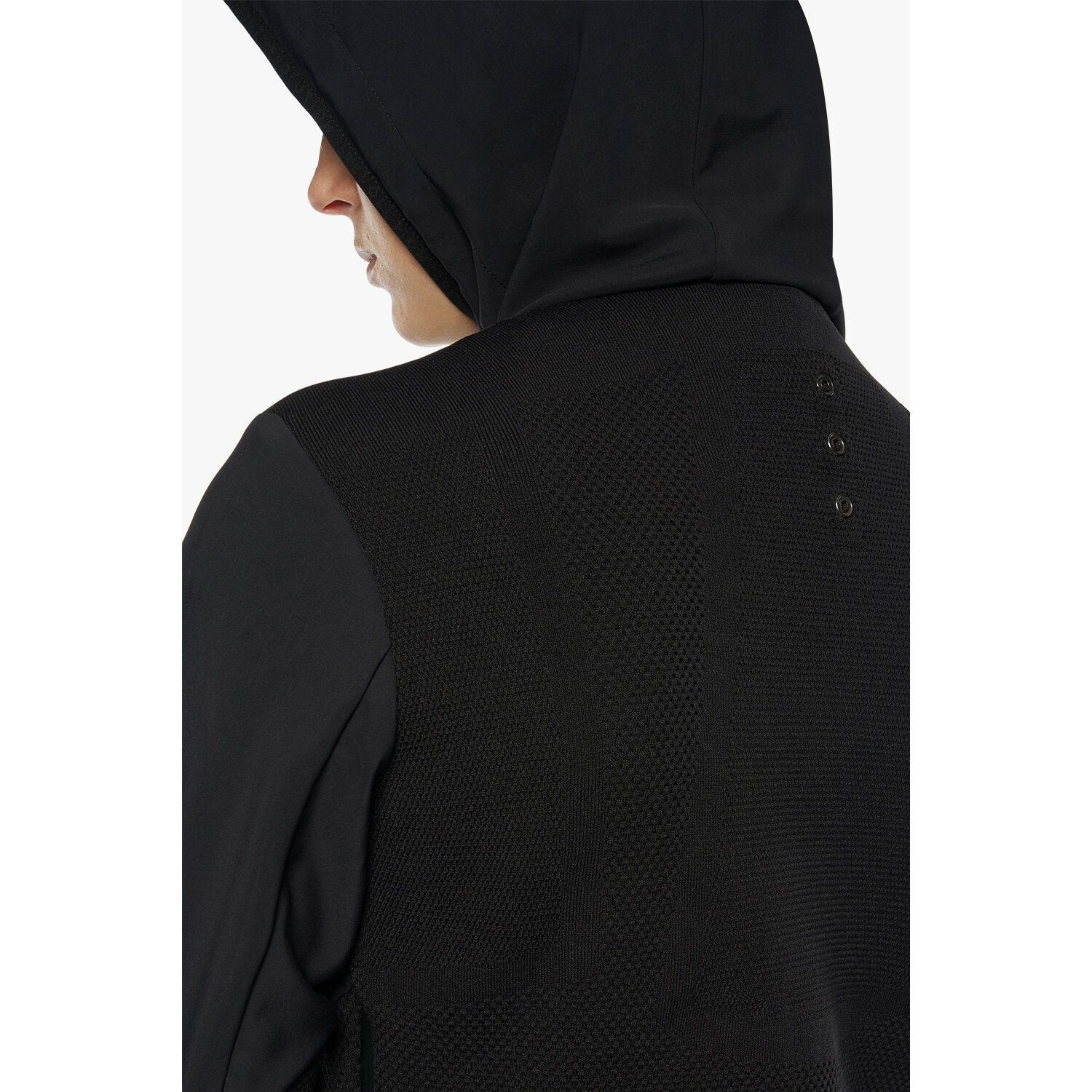 R-EVO Jersey + Tech Knit Hooded Softshell Jacket Black R-EVO Jersey + Tech Knit Hooded Softshell Jacket Black