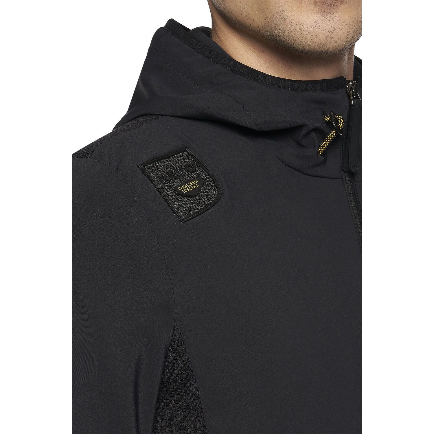 R-EVO Jersey + Tech Knit Hooded Men's Softshell Jacket Black R-EVO Jersey + Tech Knit Hooded Men's Softshell Jacket Black
