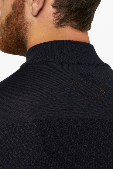 Merinos Blend Half Zip Turtleneck Honeycomb Knit Sweater Navy Blue Cavalleria Toscana Merinos Blend Half Zip Turtleneck Honeycomb Knit Sweater Navy Blue Cavalleria Toscana