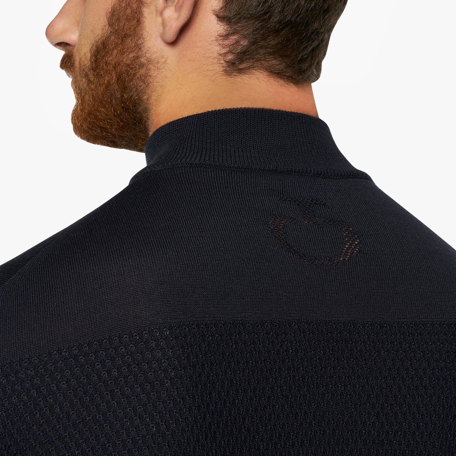 Merinos Blend Half Zip Turtleneck Honeycomb Knit Sweater Navy Blue Cavalleria Toscana Merinos Blend Half Zip Turtleneck Honeycomb Knit Sweater Navy Blue Cavalleria Toscana