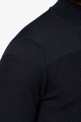 Merinos Blend Half Zip Turtleneck Honeycomb Knit Sweater Navy Blue Cavalleria Toscana Merinos Blend Half Zip Turtleneck Honeycomb Knit Sweater Navy Blue Cavalleria Toscana
