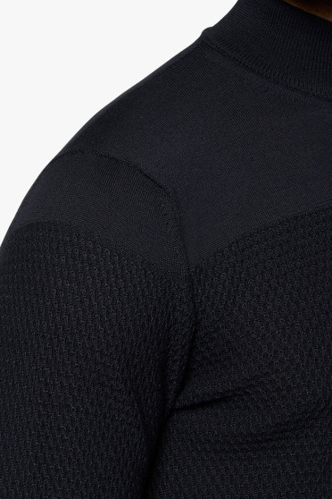 Merinos Blend Half Zip Turtleneck Honeycomb Knit Sweater Navy Blue Cavalleria Toscana Merinos Blend Half Zip Turtleneck Honeycomb Knit Sweater Navy Blue Cavalleria Toscana