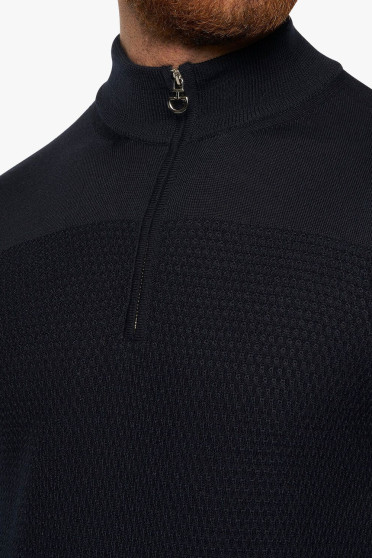 Merinos Blend Half Zip Turtleneck Honeycomb Knit Sweater Navy Blue Cavalleria Toscana Merinos Blend Half Zip Turtleneck Honeycomb Knit Sweater Navy Blue Cavalleria Toscana
