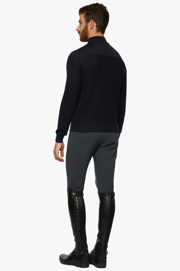 Merinos Blend Half Zip Turtleneck Honeycomb Knit Sweater Navy Blue Cavalleria Toscana Merinos Blend Half Zip Turtleneck Honeycomb Knit Sweater Navy Blue Cavalleria Toscana