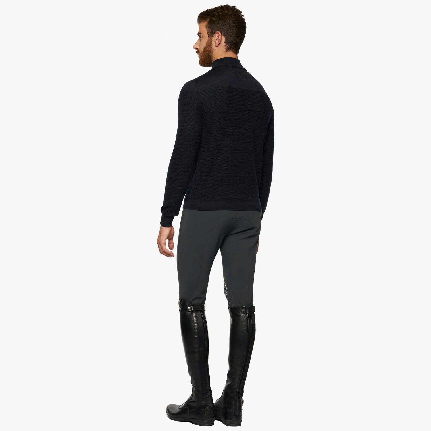 Merinos Blend Half Zip Turtleneck Honeycomb Knit Sweater Navy Blue Cavalleria Toscana Merinos Blend Half Zip Turtleneck Honeycomb Knit Sweater Navy Blue Cavalleria Toscana
