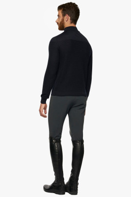 Merinos Blend Half Zip Turtleneck Honeycomb Knit Sweater Navy Blue Cavalleria Toscana Merinos Blend Half Zip Turtleneck Honeycomb Knit Sweater Navy Blue Cavalleria Toscana