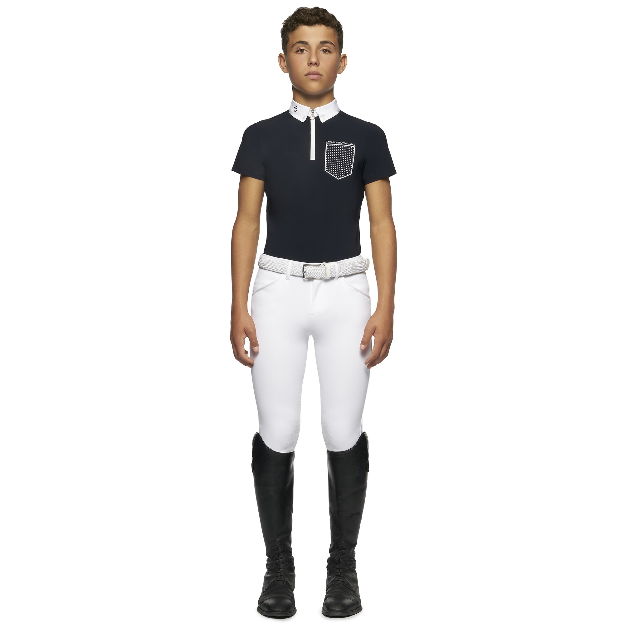 CT Flock Print S/S Boy's Competition Polo Navy Blue Cavalleria Toscana CT Flock Print S/S Boy's Competition Polo Navy Blue Cavalleria Toscana