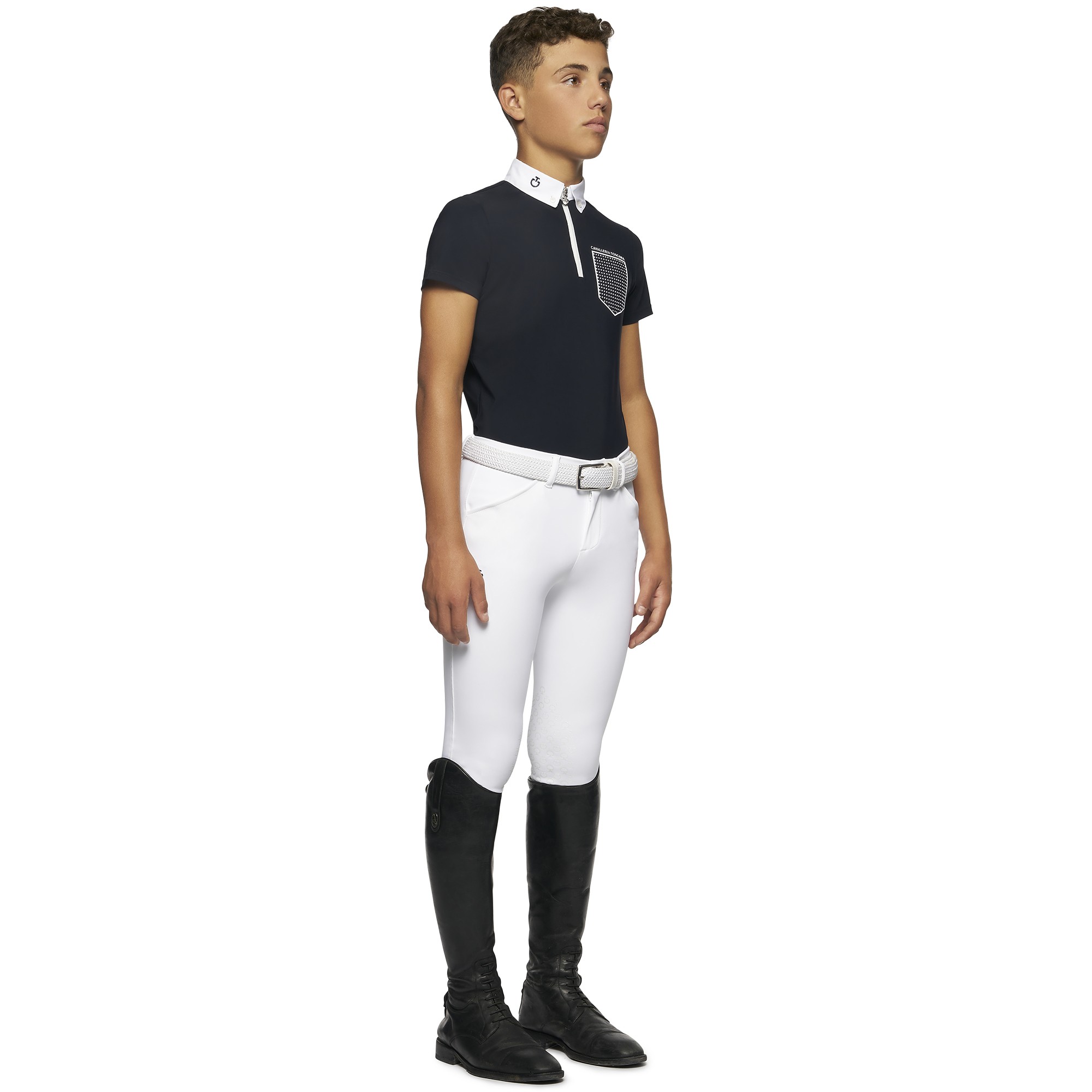 CT Flock Print S/S Boy's Competition Polo Navy Blue Cavalleria Toscana CT Flock Print S/S Boy's Competition Polo Navy Blue Cavalleria Toscana