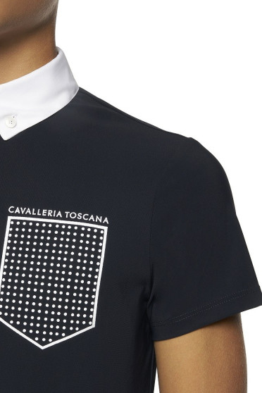 CT Flock Print S/S Boy's Competition Polo Navy Blue Cavalleria Toscana CT Flock Print S/S Boy's Competition Polo Navy Blue Cavalleria Toscana