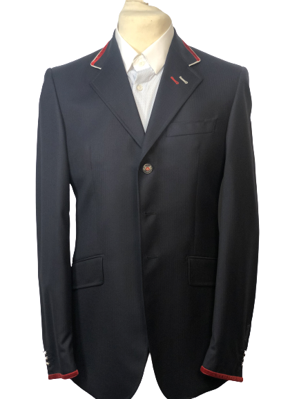 J van D Men's Competition Jacket Blue with Bordeaux/Silver Piping J van D Men's Competition Jacket Blue with Bordeaux/Silver Piping