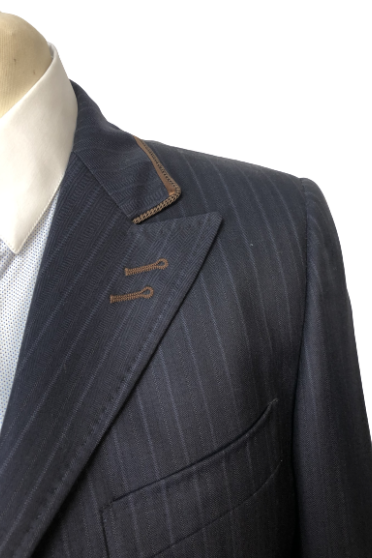 J van D Men's Competition Jacket Blue with Brown Piping J van D Men's Competition Jacket Blue with Brown Piping