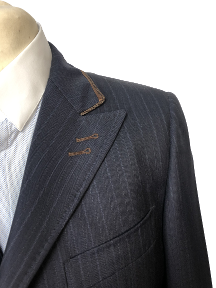 J van D Men's Competition Jacket Blue with Brown Piping J van D Men's Competition Jacket Blue with Brown Piping