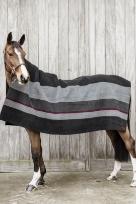 Kentucky Horsewear Fleecedeken Heavy Square Stripes Zwart - Grijs 210 x 200