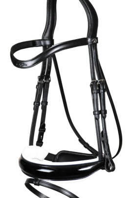 Dyon Patent Large Crank Noseband Bridle With White Padding With Flash 'Dressage Flat' Collection