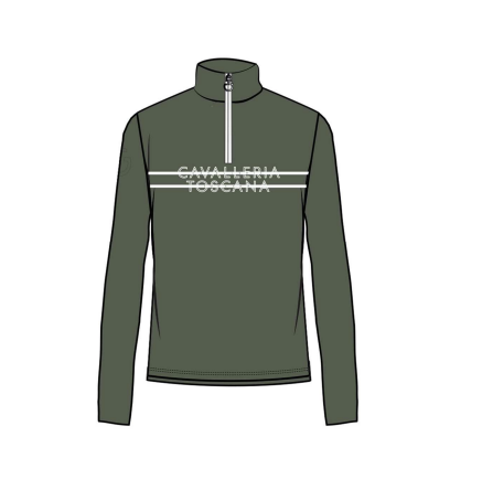 Printed Stripe CT Logo L/S Brushed Jersey Zip Polo Groen Cavalleria Toscana Printed Stripe CT Logo L/S Brushed Jersey Zip Polo Groen Cavalleria Toscana