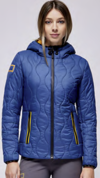 Ridershouse: RG Dames Nylon Gewatteerde Jack Met Capuchon - Blauw Ridershouse: RG Dames Nylon Gewatteerde Jack Met Capuchon - Blauw