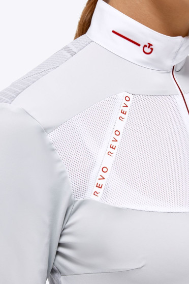 Ridershouse: CT Revo Red Label Tech Knit L/S Zip Competition Polo - Wit Ridershouse: CT Revo Red Label Tech Knit L/S Zip Competition Polo - Wit