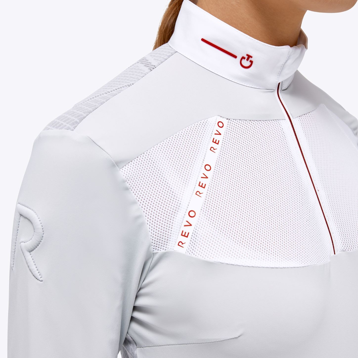 Ridershouse: CT Revo Red Label Tech Knit L/S Zip Competition Polo - Wit Ridershouse: CT Revo Red Label Tech Knit L/S Zip Competition Polo - Wit