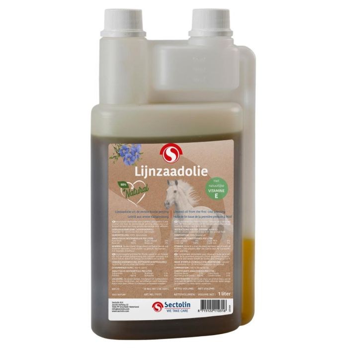 Sectolin Lijnzaadolie 1 Liter, ook leverbaar in 2,5 liter. voor een gezonde glimmende vacht van uw paard. Sectolin Lijnzaadolie 1 Liter, ook leverbaar in 2,5 liter. voor een gezonde glimmende vacht van uw paard.