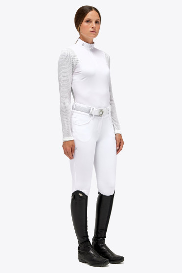 Cavalleria Toscana Wedstijdpolo L/S Pique Dames Met Mesh Wit, ook leverbaar in Donkerblauw Cavalleria Toscana Wedstijdpolo L/S Pique Dames Met Mesh Wit, ook leverbaar in Donkerblauw