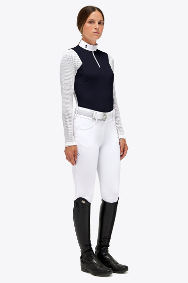 Cavalleria Toscana Wedstijdpolo Lange mouw Pique Dames Met Mesh Donkerblauw Cavalleria Toscana Wedstijdpolo Lange mouw Pique Dames Met Mesh Donkerblauw