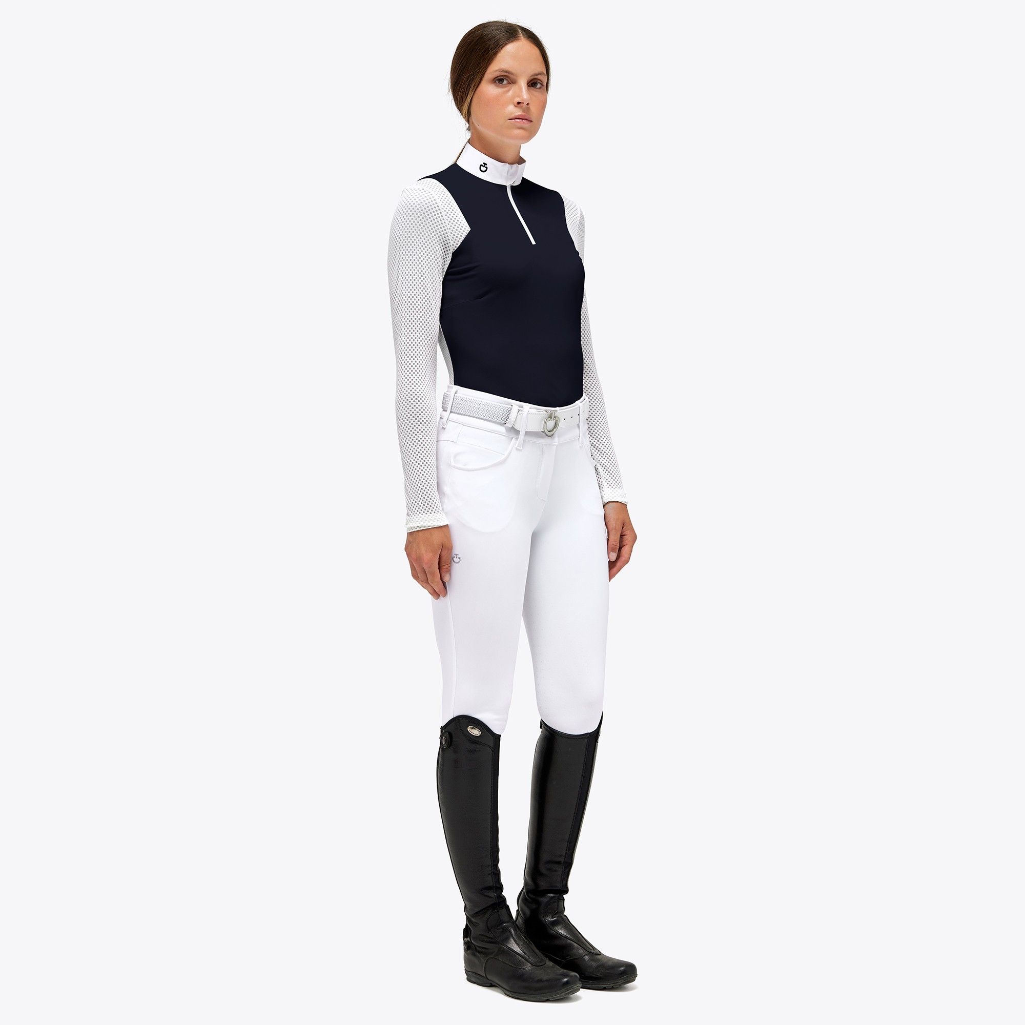 Cavalleria Toscana Wedstijdpolo Lange mouw Pique Dames Met Mesh Donkerblauw Cavalleria Toscana Wedstijdpolo Lange mouw Pique Dames Met Mesh Donkerblauw
