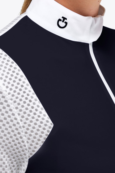 Cavalleria Toscana Wedstijdpolo Lange mouw Pique Dames Met Mesh Donkerblauw Cavalleria Toscana Wedstijdpolo Lange mouw Pique Dames Met Mesh Donkerblauw