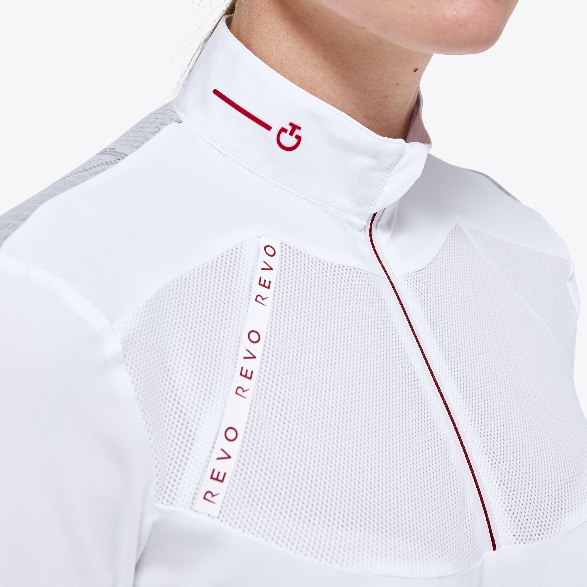 Ridershouse: CT Revo Red Label Tech Knit L/S Zip Competition Polo - Wit Ridershouse: CT Revo Red Label Tech Knit L/S Zip Competition Polo - Wit