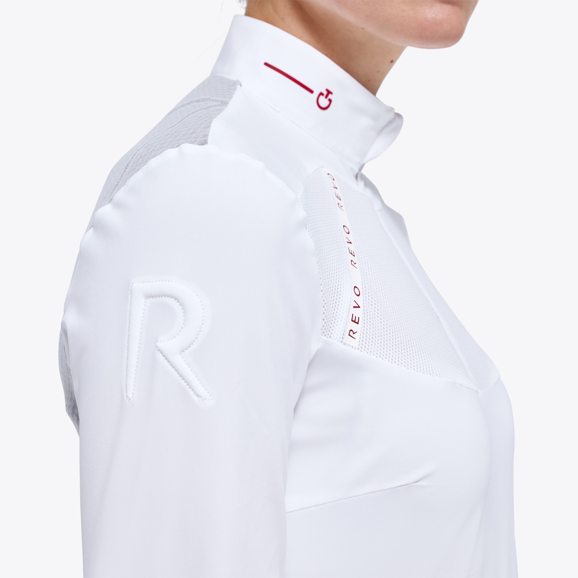 Ridershouse: CT Revo Red Label Tech Knit L/S Zip Competition Polo - Wit Ridershouse: CT Revo Red Label Tech Knit L/S Zip Competition Polo - Wit