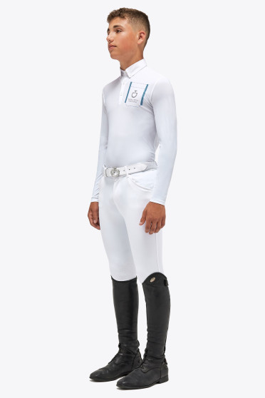 Ridershouse: CT Boys Jersey Zip Competition Shirt S/S In The Color White Ridershouse: CT Boys Jersey Zip Competition Shirt S/S In The Color White