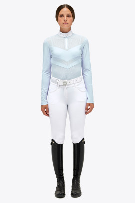 Cavalleria Toscana Perforated Jersey L/S Zip Competition Polo w/ Solid Insert Light BLue
