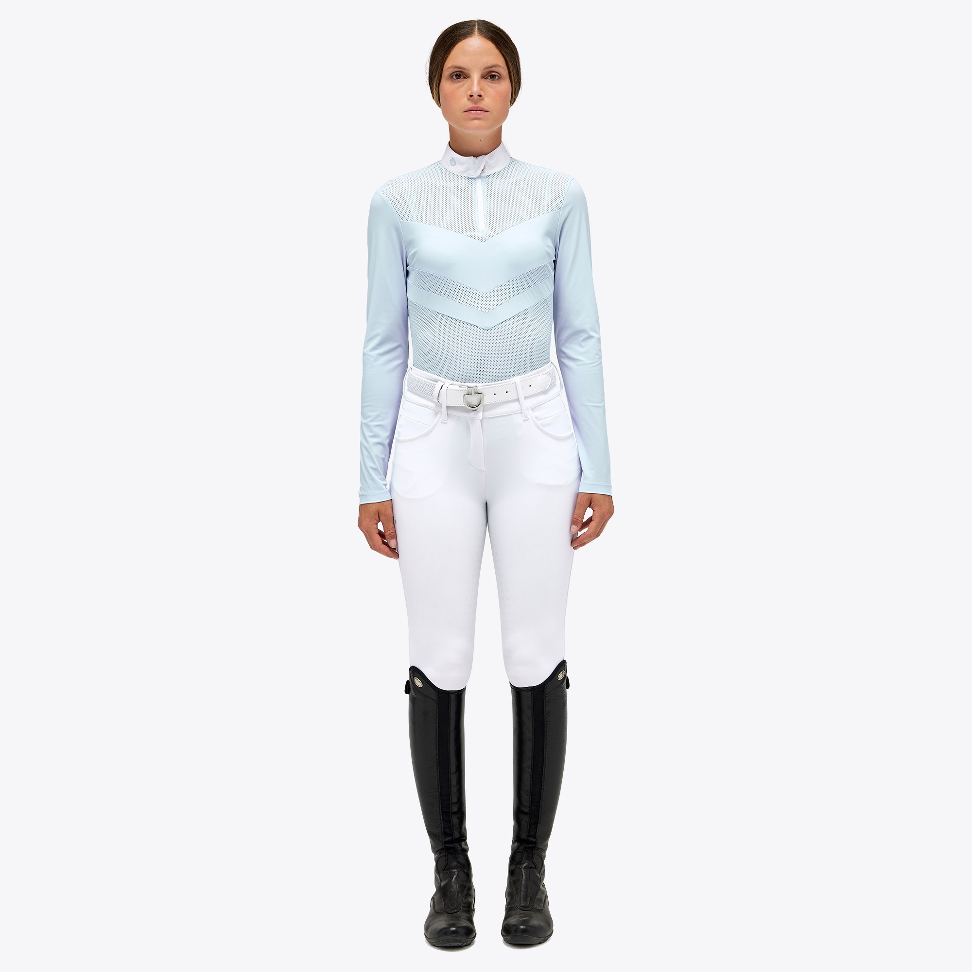 Cavalleria Toscana Jersey Perforated L/S Competition Polo White, heerlijke zomers Cavalleria Toscana Jersey Perforated L/S Competition Polo White, heerlijke zomers