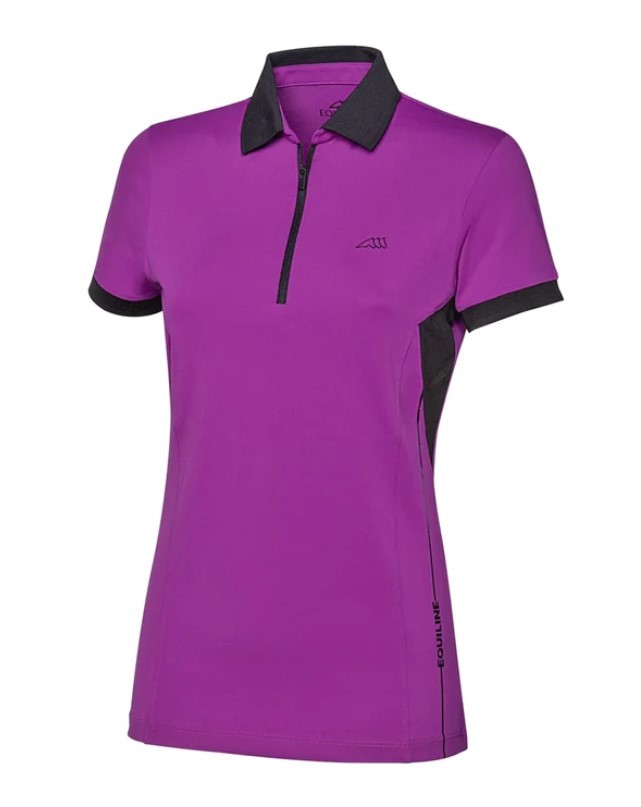 Equiline Dames Polo Cybelec Purple, Heerlijk licht gewicht polo met Ritsje Equiline Dames Polo Cybelec Purple, Heerlijk licht gewicht polo met Ritsje