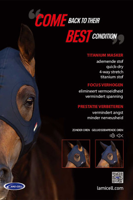 Lami Cell Titanium Masker Come Best Met Oren ondersteunt uw paard voor een betere concentratie,