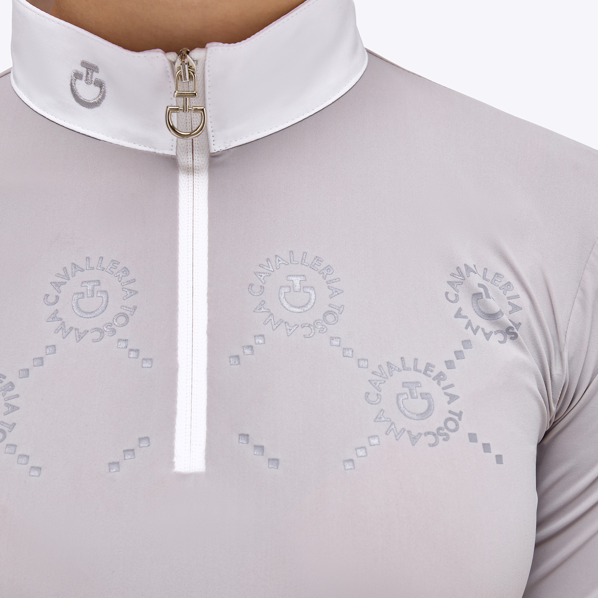 CT Girls Mini Orbit Print Jersey L/S Competition Zip Polo - Grijs CT Girls Mini Orbit Print Jersey L/S Competition Zip Polo - Grijs