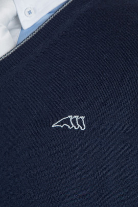 Ridershouse: Equiline Men's Pullover - in de kleur marineblauw met wit logo Ridershouse: Equiline Men's Pullover - in de kleur marineblauw met wit logo