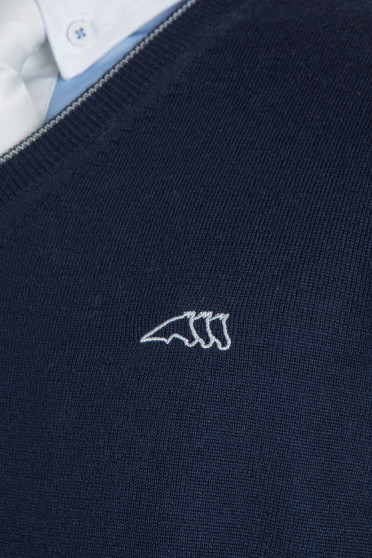 Ridershouse: Equiline Men's Pullover - in de kleur marineblauw met wit logo Ridershouse: Equiline Men's Pullover - in de kleur marineblauw met wit logo