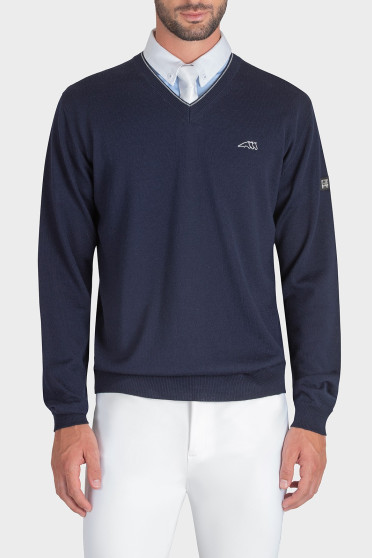 Ridershouse: Equiline Men's Pullover - in de kleur marineblauw met wit logo Ridershouse: Equiline Men's Pullover - in de kleur marineblauw met wit logo