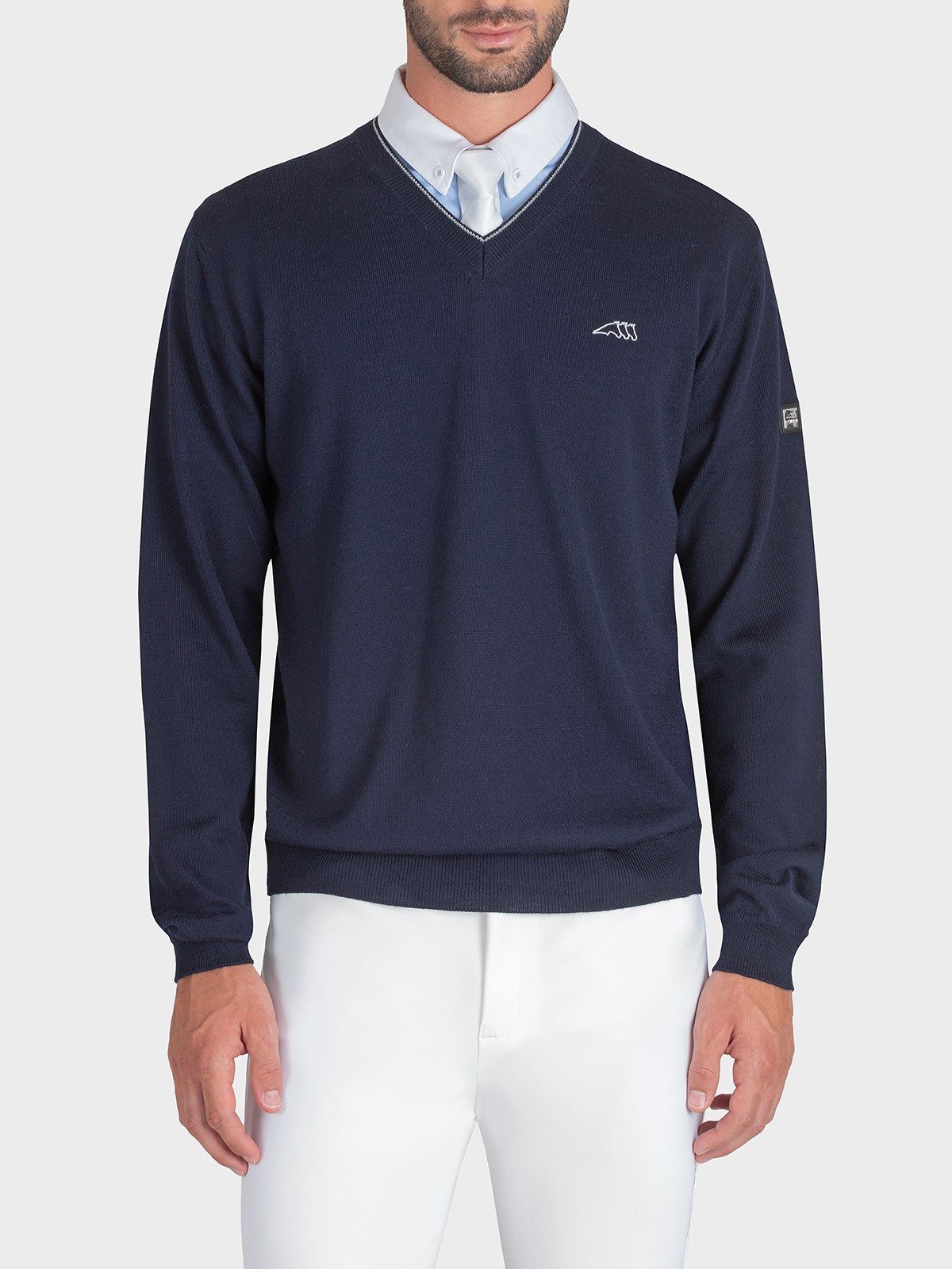 Ridershouse: Equiline Men's Pullover - in de kleur marineblauw met wit logo Ridershouse: Equiline Men's Pullover - in de kleur marineblauw met wit logo