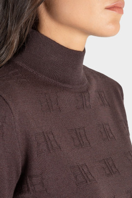Dames coltrui Equiline - in de kleur bruin met Equiline logo op de mouw Dames coltrui Equiline - in de kleur bruin met Equiline logo op de mouw