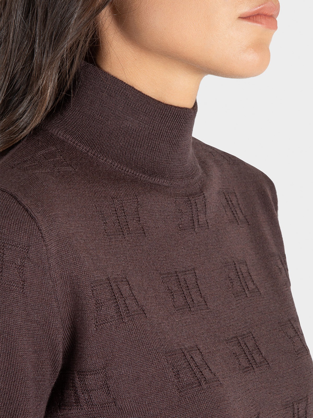 Dames coltrui Equiline - in de kleur bruin met Equiline logo op de mouw Dames coltrui Equiline - in de kleur bruin met Equiline logo op de mouw